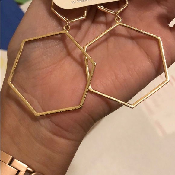 Hexagon Hoop Rhinestone Drop Earrings - Picture 5 of 8